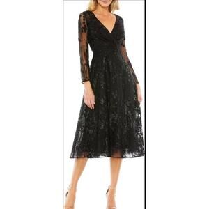 New Mac Duggal Embellished Floral Long Sleeve Dress In Black Size 8 $498